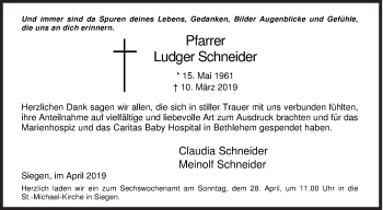 Traueranzeige von Ludger Schneider von Siegener Zeitung