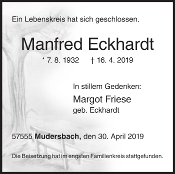 Traueranzeige von Manfred Eckhardt von Siegener Zeitung