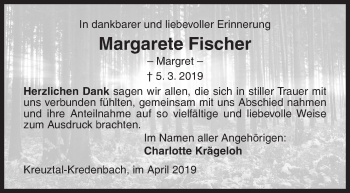 Traueranzeige von Margarete Fischer von Siegener Zeitung