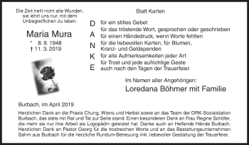 Traueranzeige von Maria Mura von Siegener Zeitung
