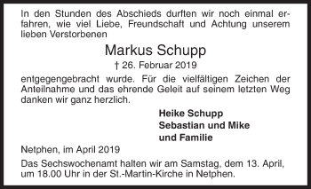 Traueranzeige von Markus Schupp von Siegener Zeitung