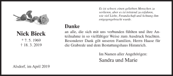 Traueranzeige von Nick Bieck von Siegener Zeitung