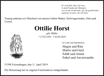 Traueranzeige von Ottilie Horst von Siegener Zeitung
