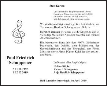 Traueranzeige von Paul Friedrich Schuppener von Siegener Zeitung