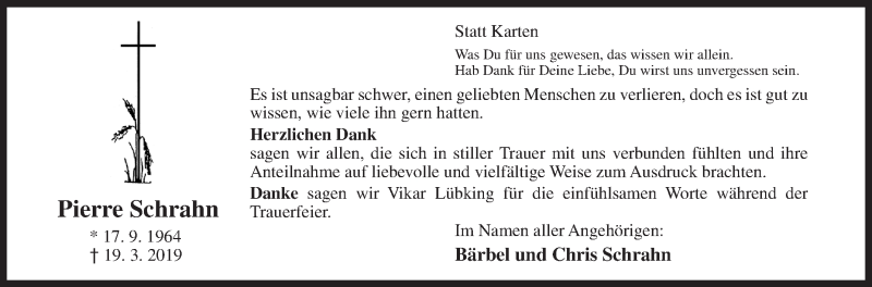  Traueranzeige für Pierre Schrahn vom 06.04.2019 aus Siegener Zeitung