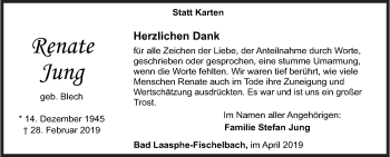 Traueranzeige von Renate Jung von Siegener Zeitung
