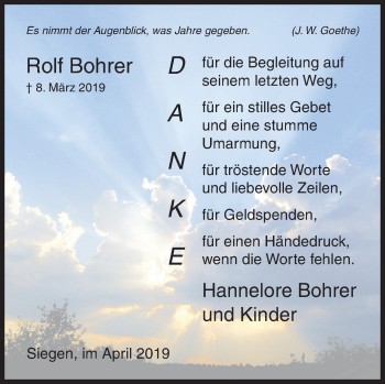 Traueranzeige von Rolf Bohrer von Siegener Zeitung