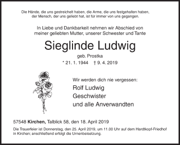 Traueranzeige von Sieglinde Ludwig von Siegener Zeitung