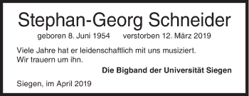 Traueranzeige von Stephan-Georg Schneider von Siegener Zeitung