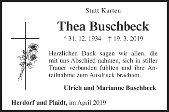 Traueranzeige von Thea Buschbeck von Siegener Zeitung