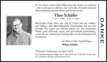 Traueranzeige von Theo Schäfer von Siegener Zeitung