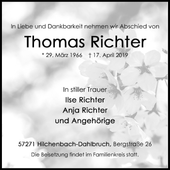 Traueranzeige von Thoams Richter von Siegener Zeitung