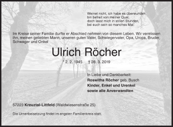 Traueranzeige von Ulrich Röcher von Siegener Zeitung