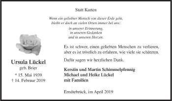 Traueranzeige von Ursula Lückel von Siegener Zeitung