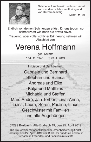 Traueranzeige von Verena Hoffmann von Siegener Zeitung