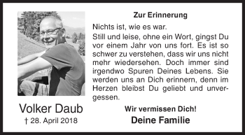 Traueranzeige von Volker Daub von Siegener Zeitung