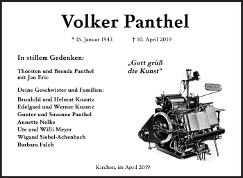 Traueranzeige von Volker Panthel von Siegener Zeitung