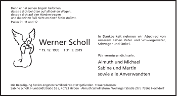 Traueranzeige von Werner Scholl von Siegener Zeitung
