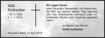 Traueranzeige von Willi Nothacker von Siegener Zeitung