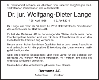 Traueranzeige von Wolfgang-Dieter Lange von Siegener Zeitung