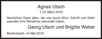 Traueranzeige von Agnes Utsch von Siegener Zeitung