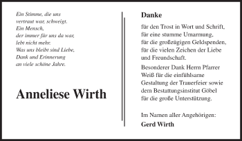 Traueranzeige von Anneliese Wirth von Siegener Zeitung