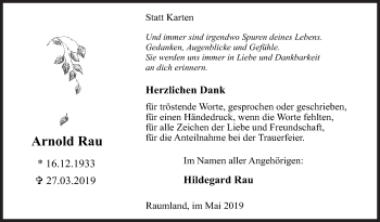 Traueranzeige von Arnold Rau von Siegener Zeitung