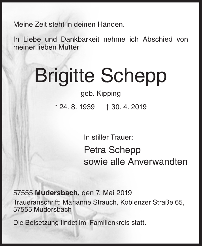  Traueranzeige für Brigitte Schepp vom 07.05.2019 aus Siegener Zeitung