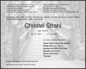 Traueranzeige von Christel Strahl von Siegener Zeitung