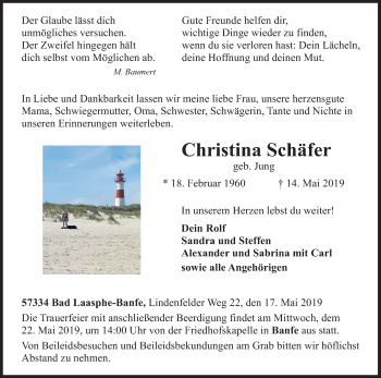 Traueranzeige von Christina Schäfer von Siegener Zeitung