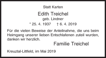Traueranzeige von Edith Treichel von Siegener Zeitung