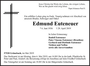 Traueranzeige von Edmund Euteneuer von Siegener Zeitung