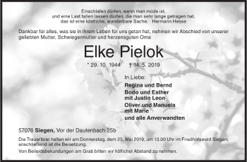 Traueranzeige von Elke Pielok von Siegener Zeitung