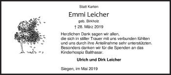 Traueranzeige von Emmi Leicher von Siegener Zeitung