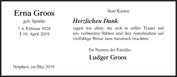 Traueranzeige von Erna Groos von Siegener Zeitung