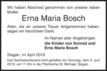 Traueranzeige von Erna Maria Bosch von Siegener Zeitung