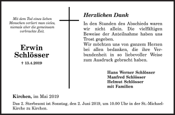 Traueranzeige von Erwin Schlösser von Siegener Zeitung