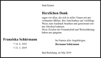 Traueranzeige von Franziska Schürmann von Siegener Zeitung