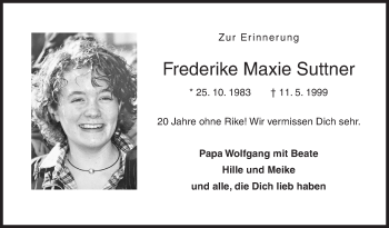 Traueranzeige von Frederike Maxie Suttner von Siegener Zeitung