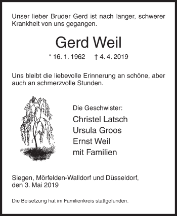 Traueranzeige von Gerd Weil von Siegener Zeitung