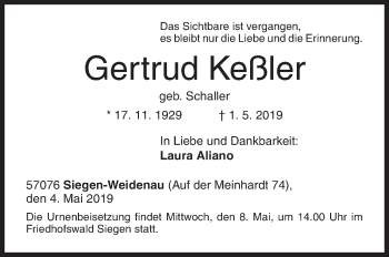 Traueranzeige von Gertrud Keßler von Siegener Zeitung