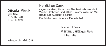 Traueranzeige von Gisela Pieck von Siegener Zeitung