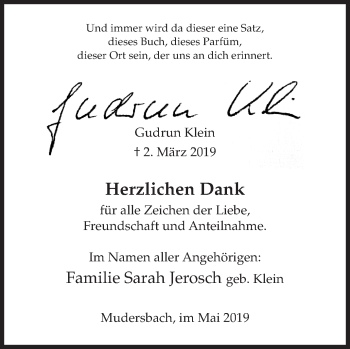 Traueranzeige von Gudrun Klein von Siegener Zeitung