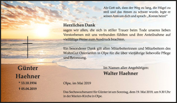 Traueranzeige von Günter Haehner von Siegener Zeitung