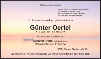 Traueranzeige von Günter Oertel von Siegener Zeitung