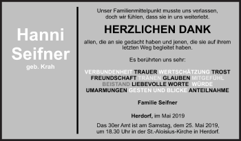 Traueranzeige von Hanni Seifner von Siegener Zeitung