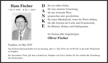 Traueranzeige von Hans Fischer von Siegener Zeitung