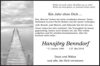 Traueranzeige von Hansjörg Benndorf von Siegener Zeitung