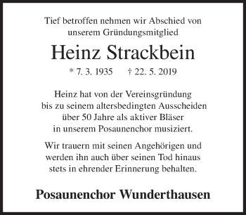 Traueranzeige von Heinz Strackbein von Siegener Zeitung