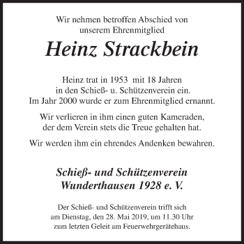 Traueranzeige von Heinz Strackbein von Siegener Zeitung